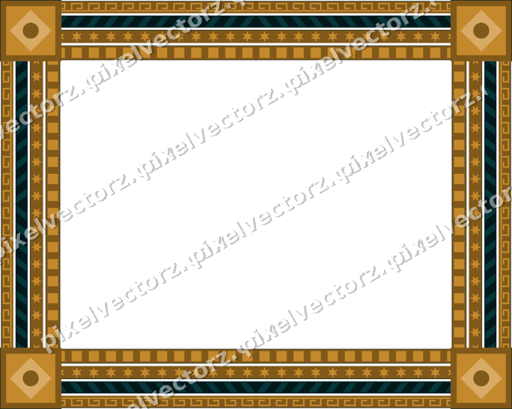 Decorative picture frame border in amber and dark teal with greek key