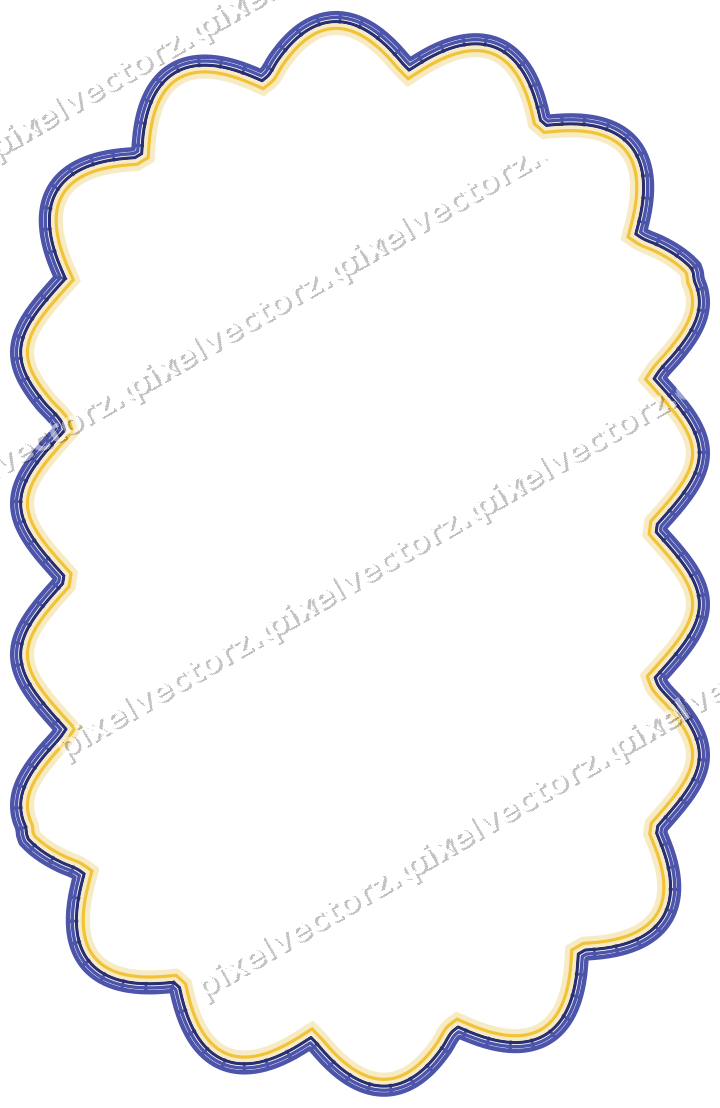 Decorative line art frame in dark blue and amber with label plaque