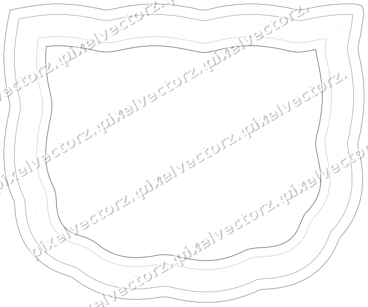 Decorative line art frame in dark blue and white with shield
