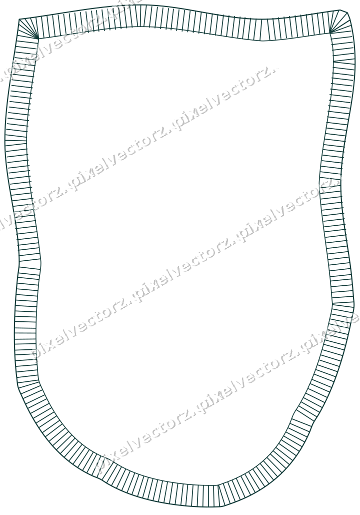 Decorative line art frame in orange and teal with shield