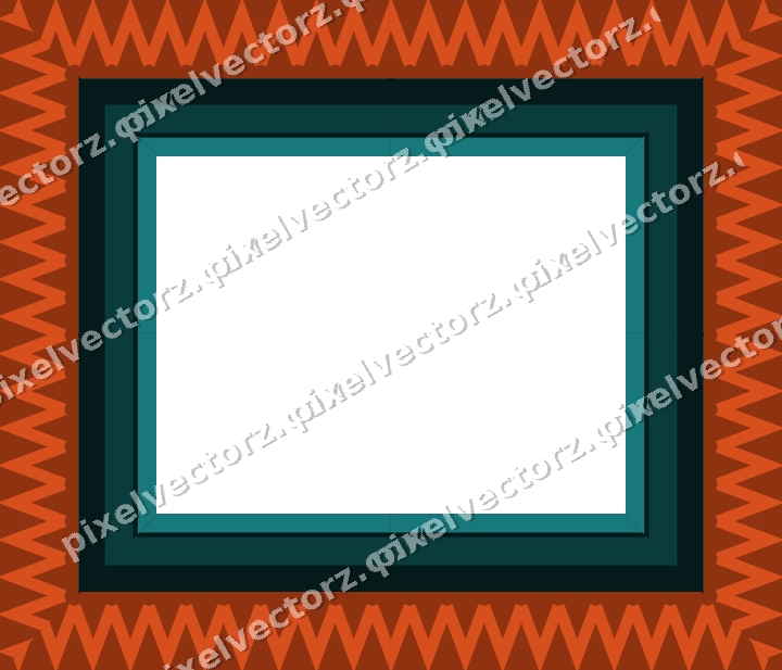 Decorative picture frame border in orange and teal with zigzag
