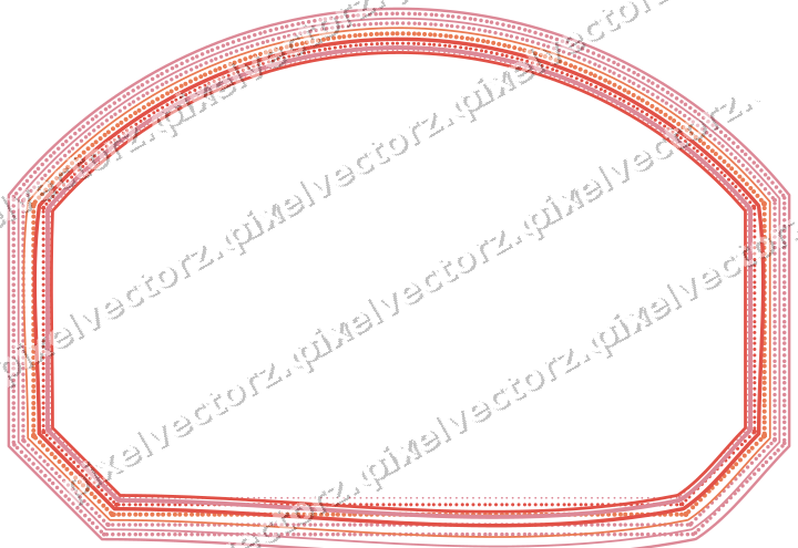 Decorative line art frame in red and orange with label plaque