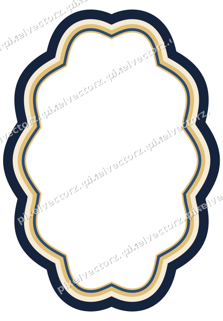 Decorative line art frame in dark blue and amber with oval
