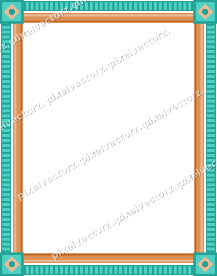 Decorative picture frame border in orange and teal with dentil