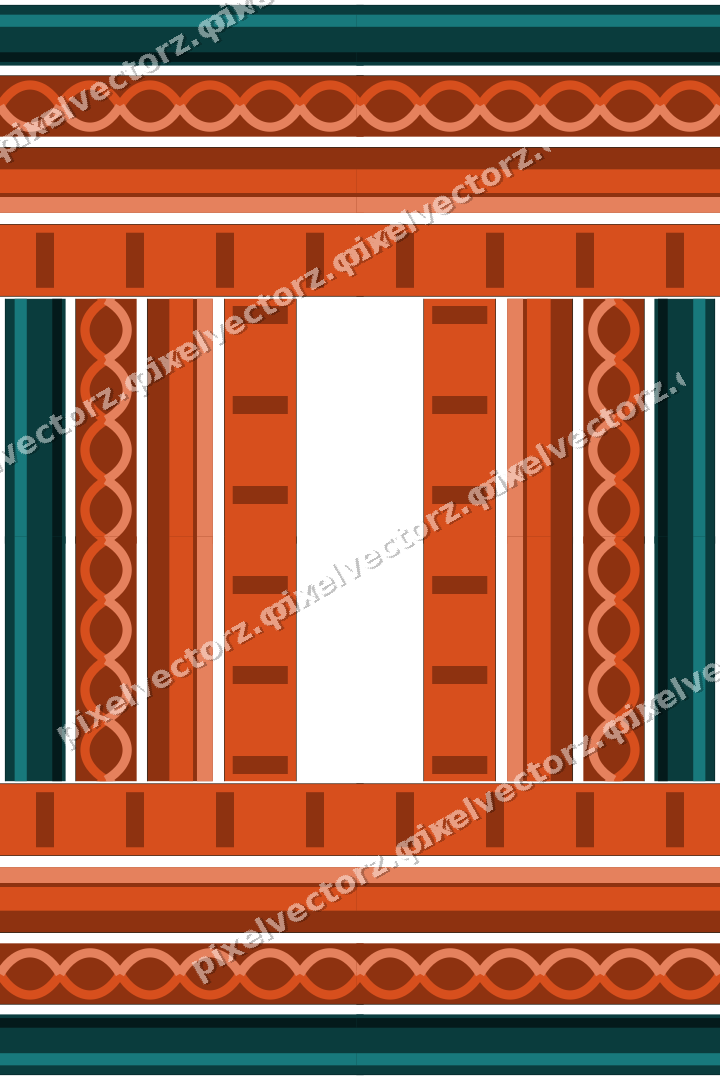 Decorative picture frame border in orange and teal with guilloche