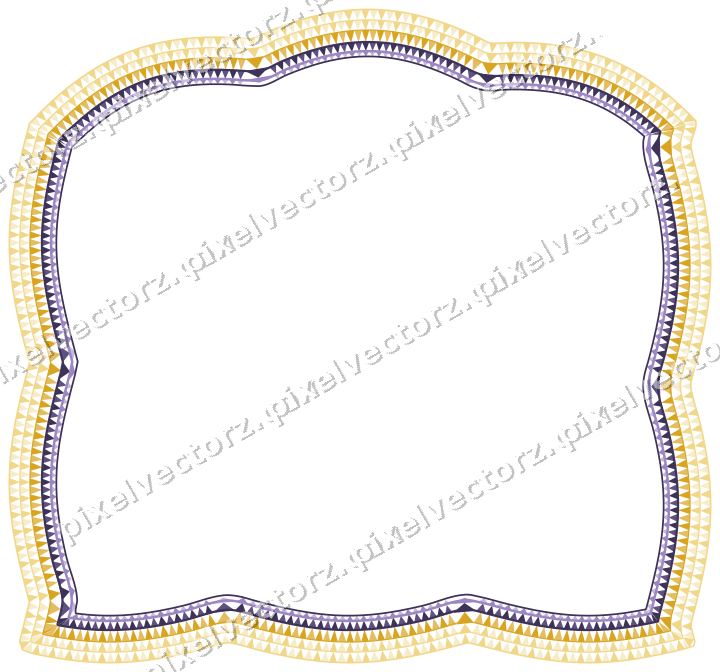 Decorative line art frame in amber and purple with label plaque