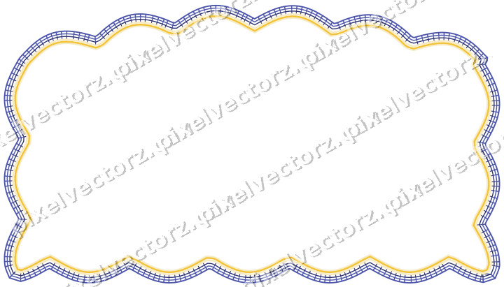 Decorative line art frame in dark blue and amber with label plaque