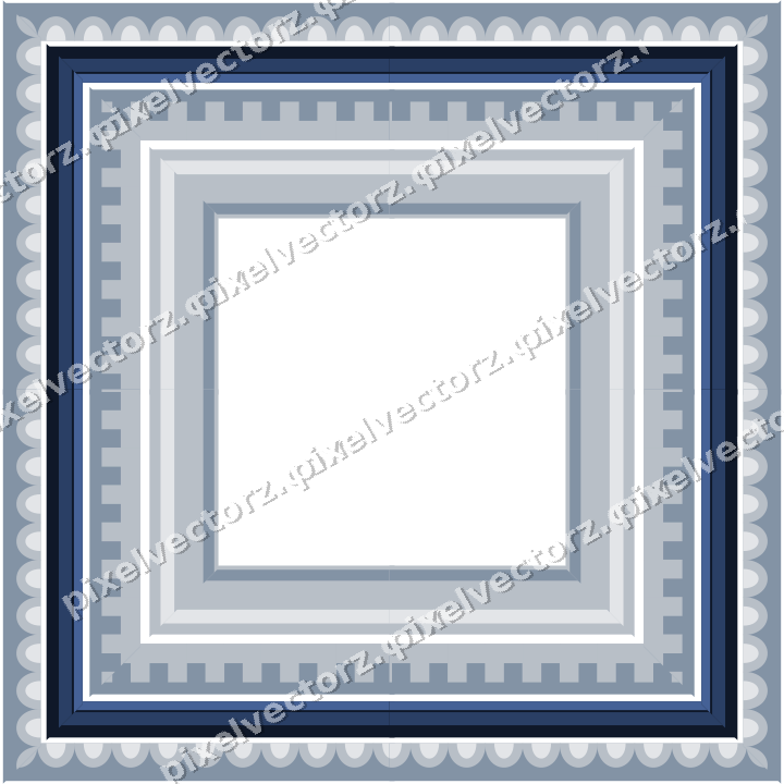 Decorative picture frame border in dark blue and white with scale band