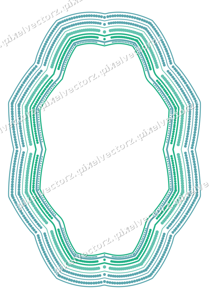 Decorative line art frame in green and teal with oval and zigzag edge