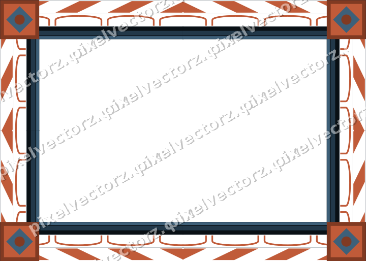 Decorative picture frame border in orange and cyan with arcade frieze