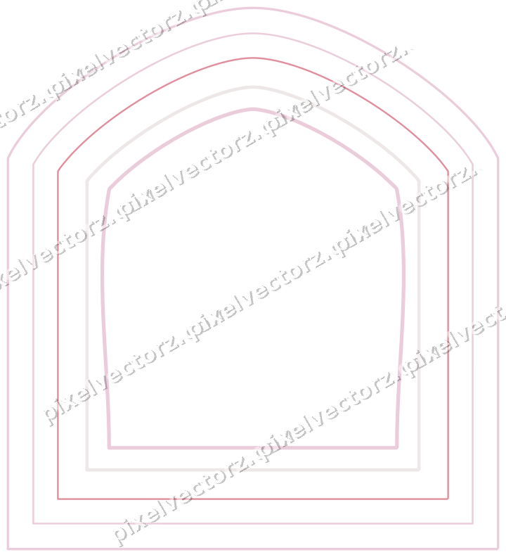 Decorative line art frame in pale pink and pale red with label plaque