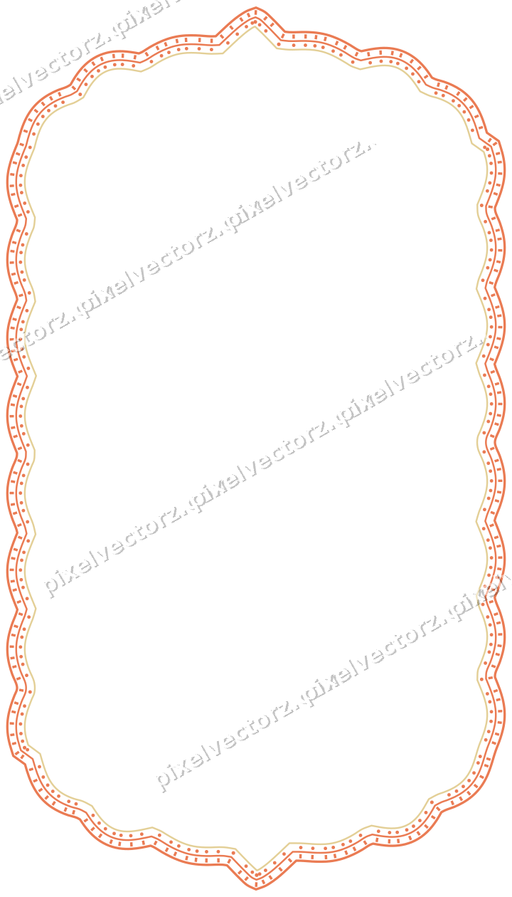 Decorative line art frame in red and orange with label plaque
