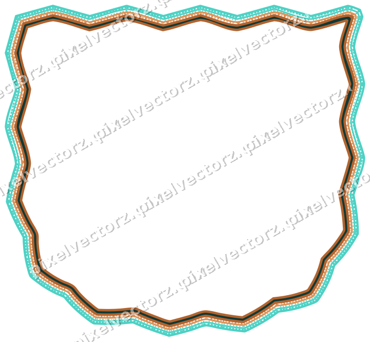 Decorative line art frame in orange and teal with shield