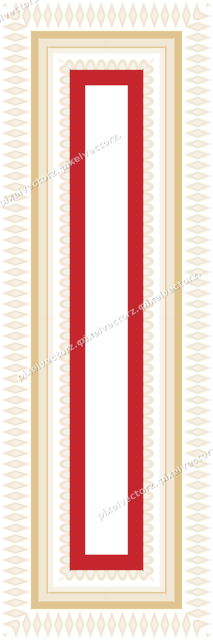 Decorative picture frame border in dark green and red with scale band