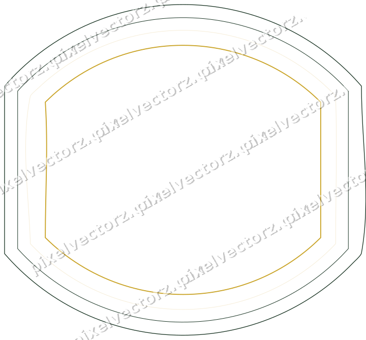 Decorative line art frame in dark green and amber with label plaque