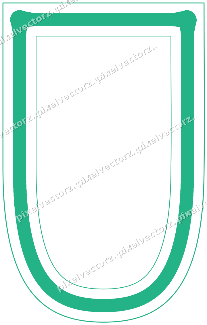Decorative line art frame in green and teal with shield