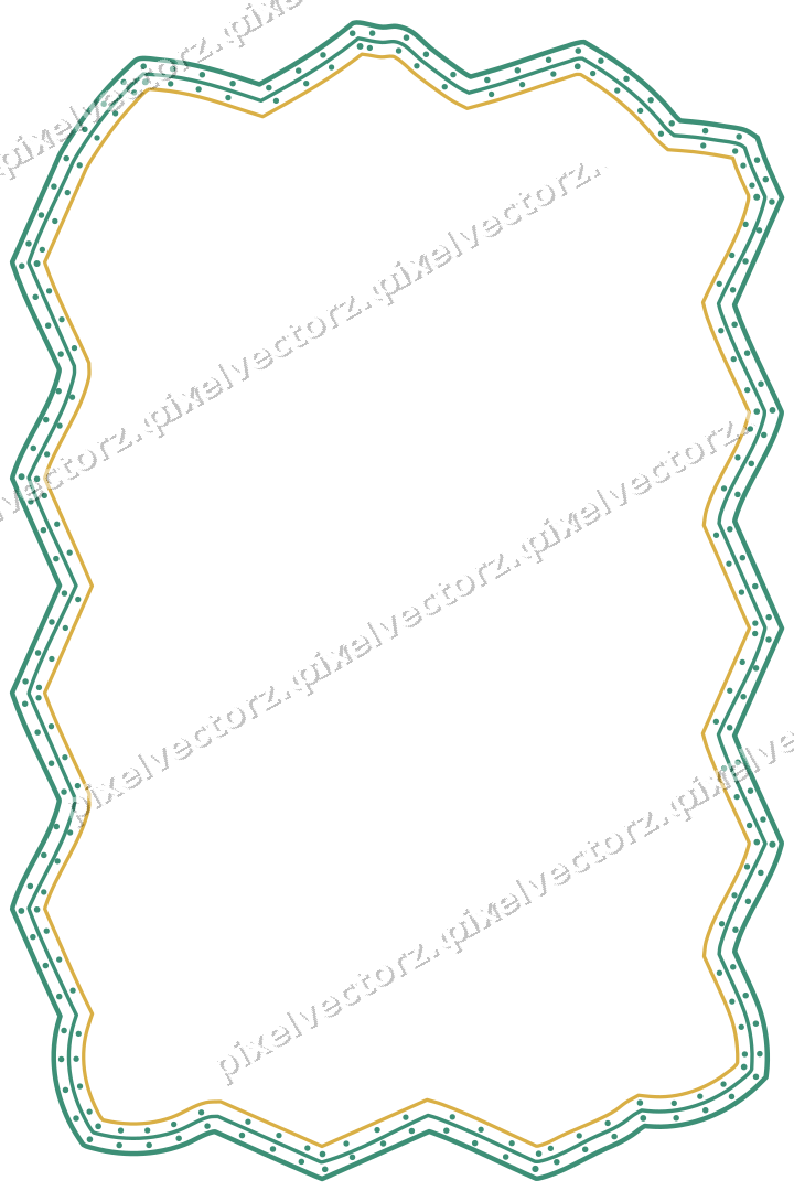 Decorative line art frame in amber and green with label plaque
