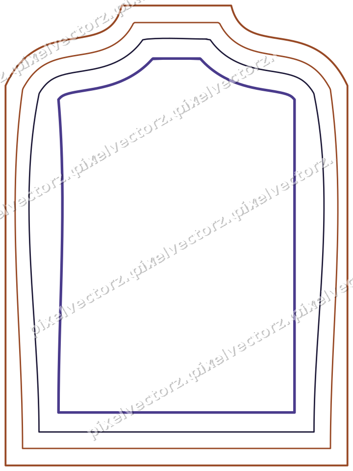 Decorative line art frame in orange and blue with label plaque