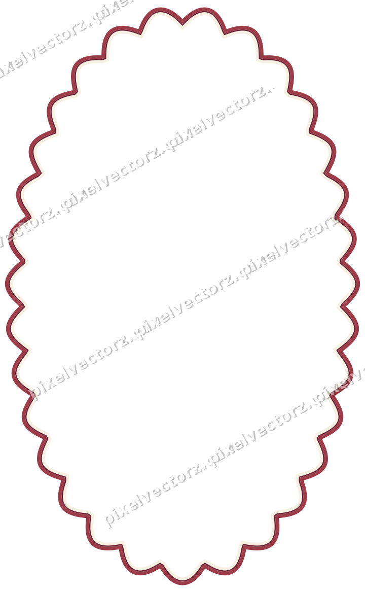 Decorative line art frame in dark pink and red with oval