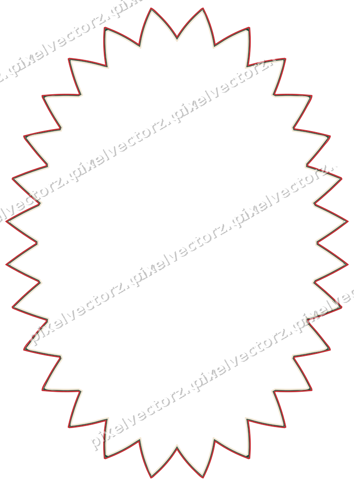 Decorative line art frame in dark green and red with oval