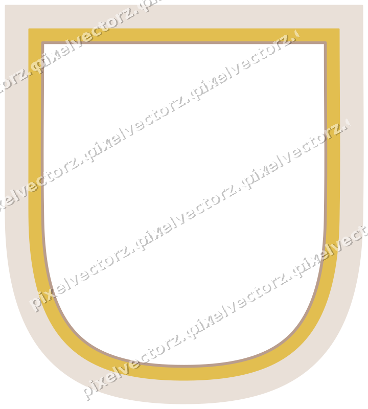 Decorative line art frame in amber and pale orange with shield