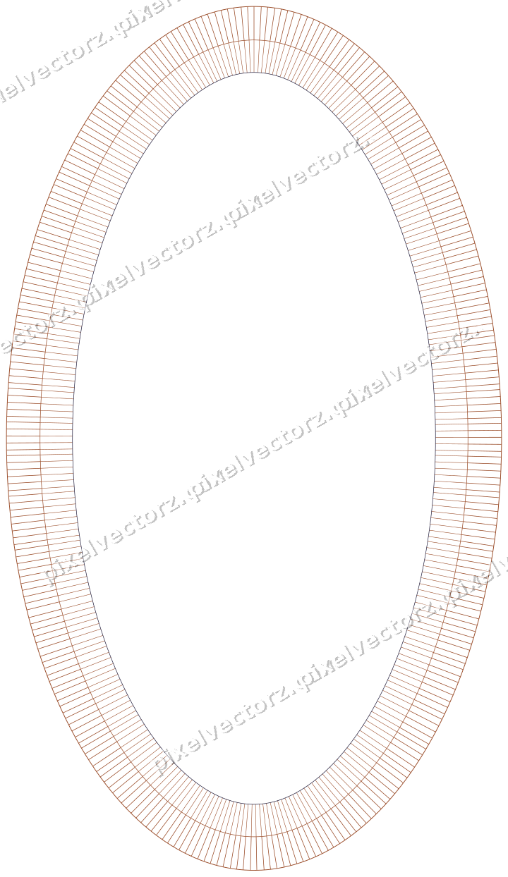 Decorative line art frame in orange and blue with oval and hatching