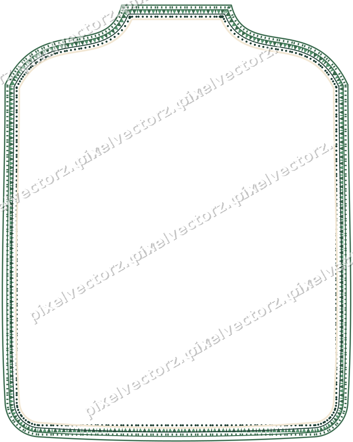 Decorative line art frame in dark green and red with label plaque