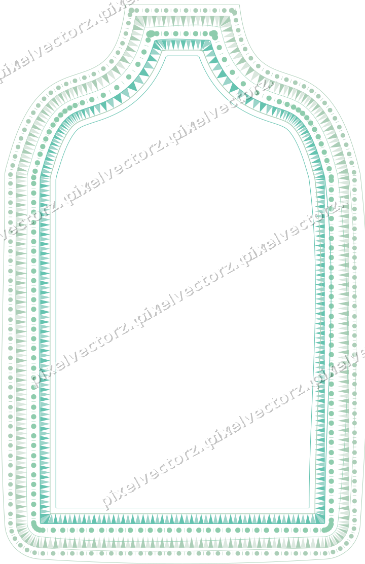Decorative line art frame in green and teal with label plaque