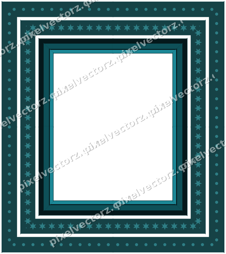 Decorative picture frame border in dark teal and orange with star band