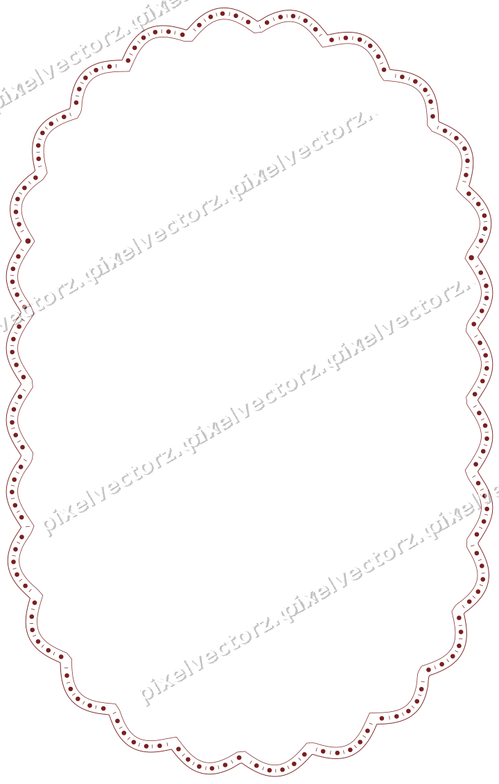 Decorative line art frame in dark red and dark green with label plaque