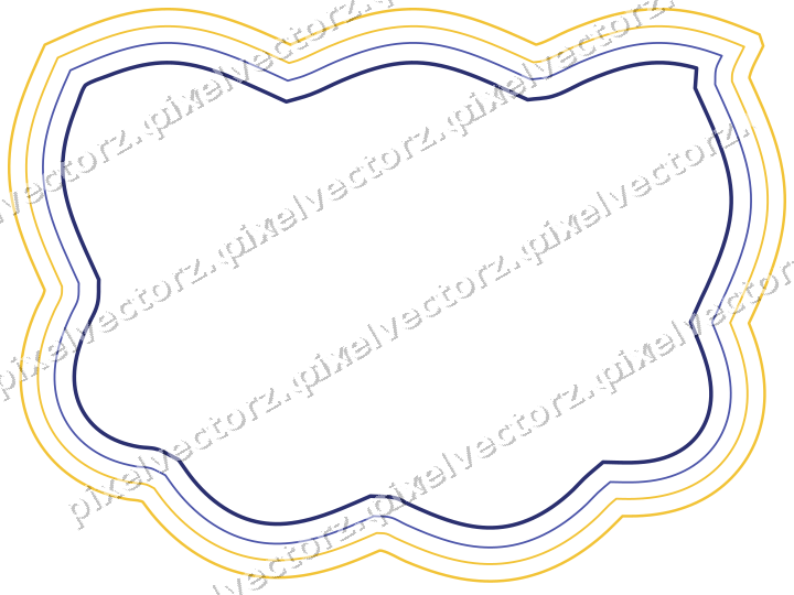 Decorative line art frame in dark blue and amber with shield