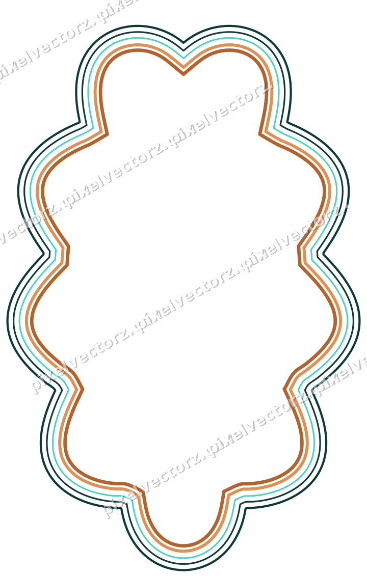 Decorative line art frame in orange and teal with oval