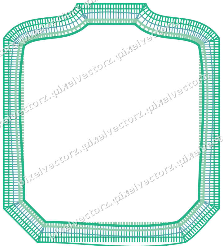 Decorative line art frame in green and teal with label plaque