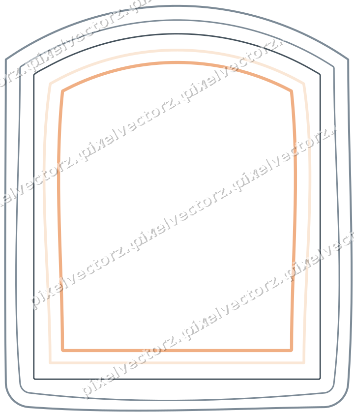 Decorative line art frame in blue and orange with label plaque