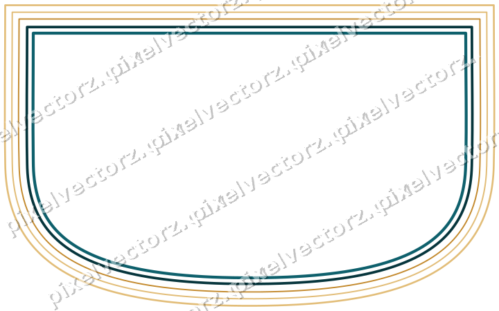 Decorative line art frame in amber and dark teal with shield