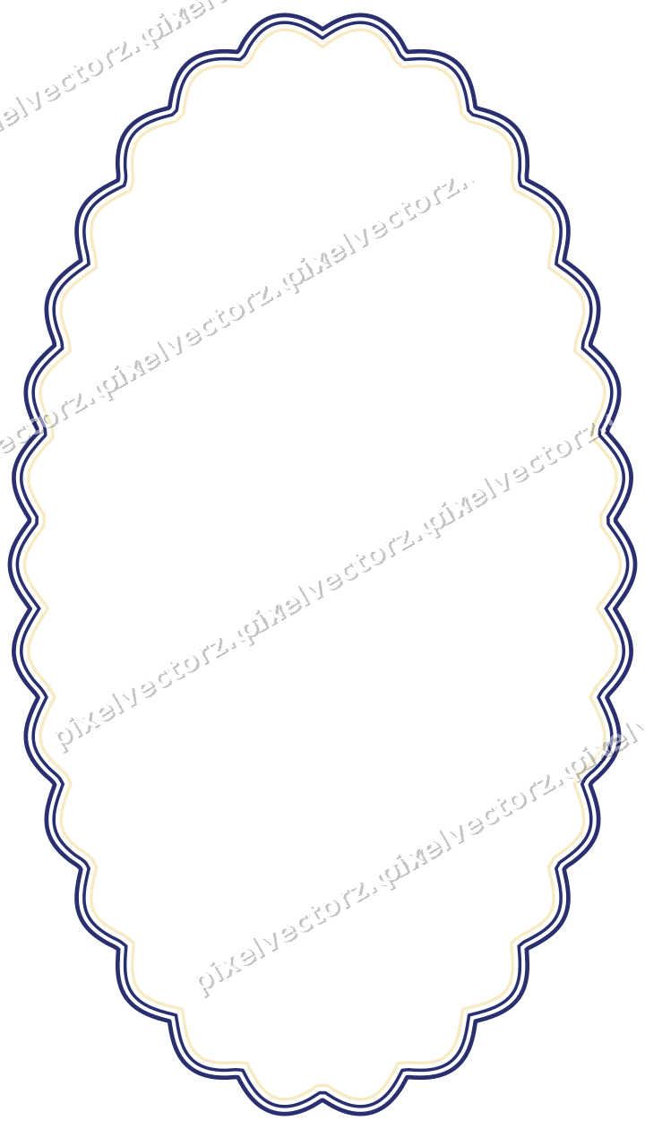 Decorative line art frame in dark blue and amber with oval