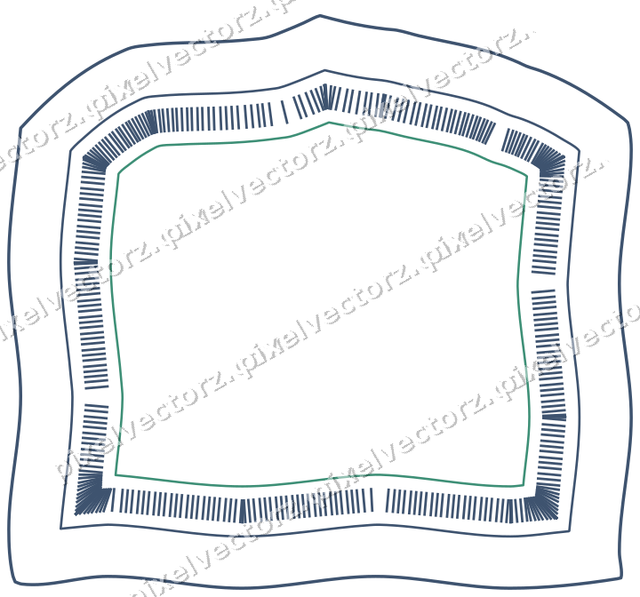 Decorative line art frame in amber and green with label plaque