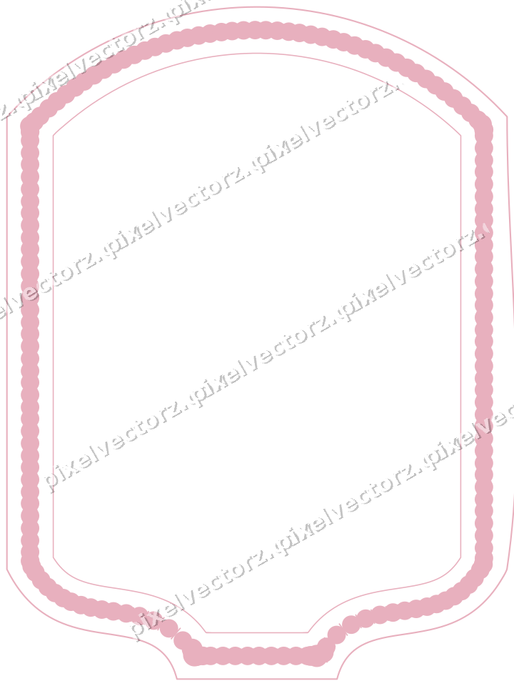 Decorative line art frame in pale pink and pale red with label plaque