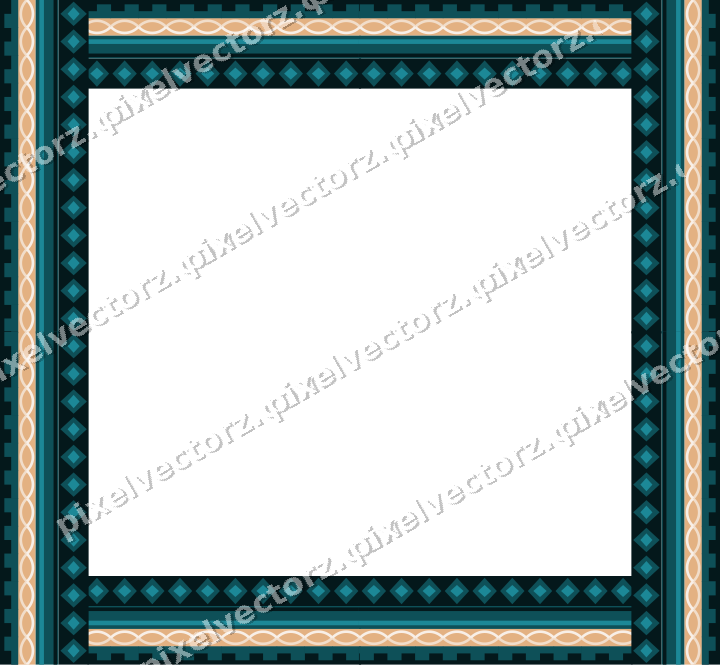 Decorative picture frame border in dark teal and orange with step band
