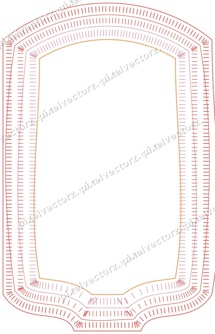 Decorative line art frame in red and orange with label plaque
