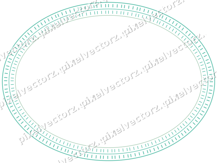 Decorative line art frame in green and teal with oval and dashed line