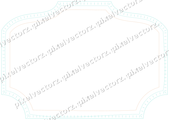 Decorative line art frame in orange and teal with label plaque