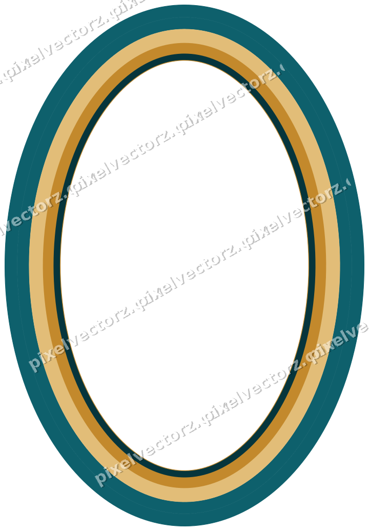 Decorative line art frame in amber and dark teal with oval