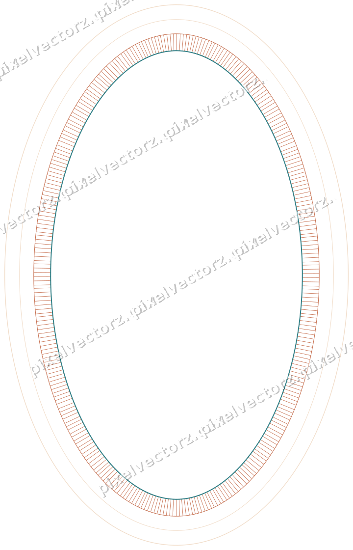 Decorative line art frame in dark teal and orange with oval