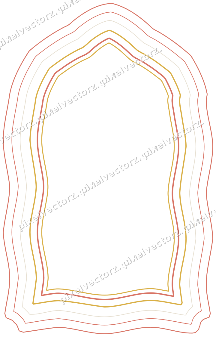 Decorative line art frame in amber and green with label plaque