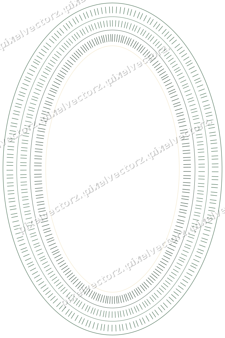 Decorative line art frame in dark green and amber with oval