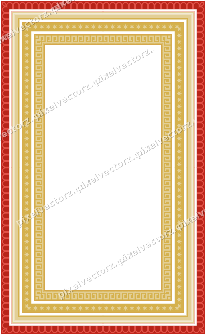 Decorative picture frame border in red and orange with arcade frieze