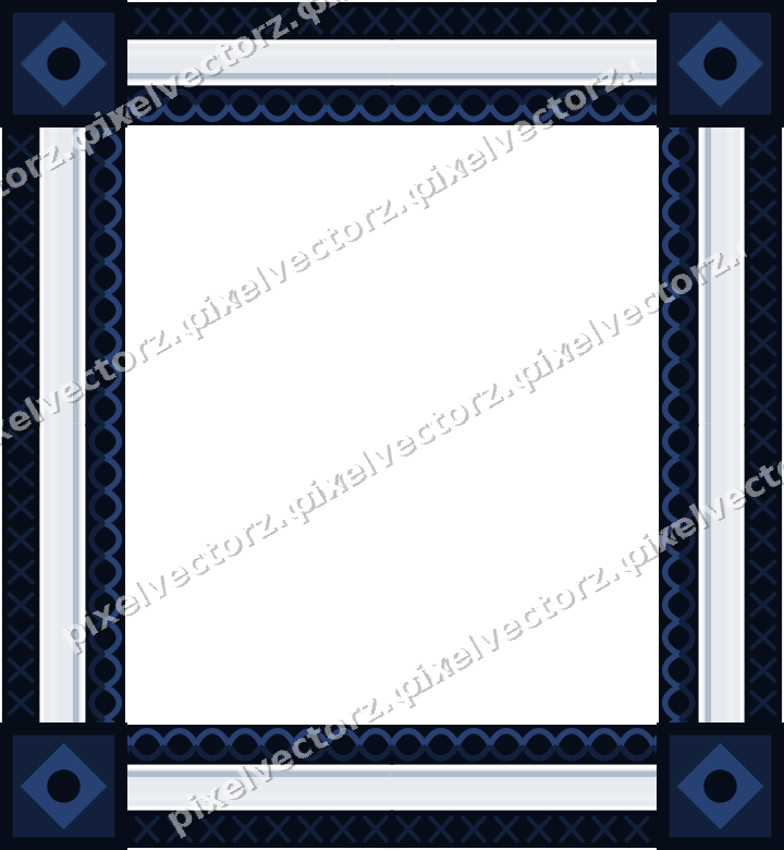 Decorative picture frame border in dark blue and white with cross band