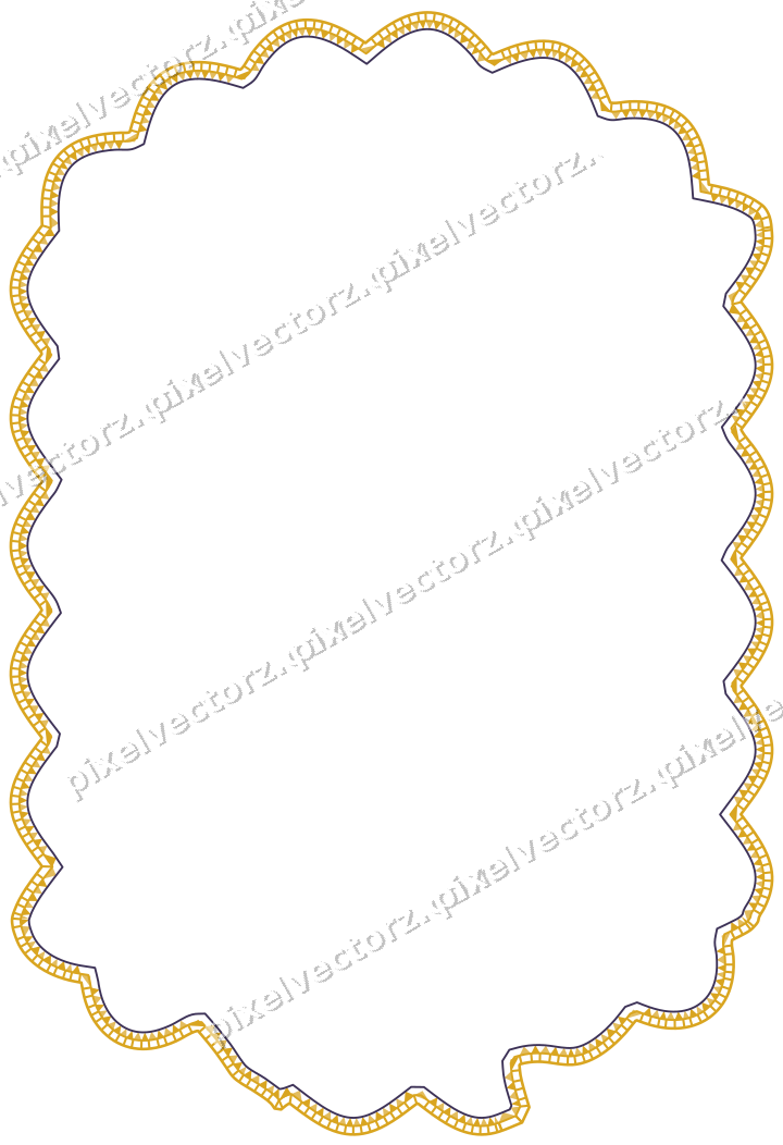Decorative line art frame in amber and purple with label plaque