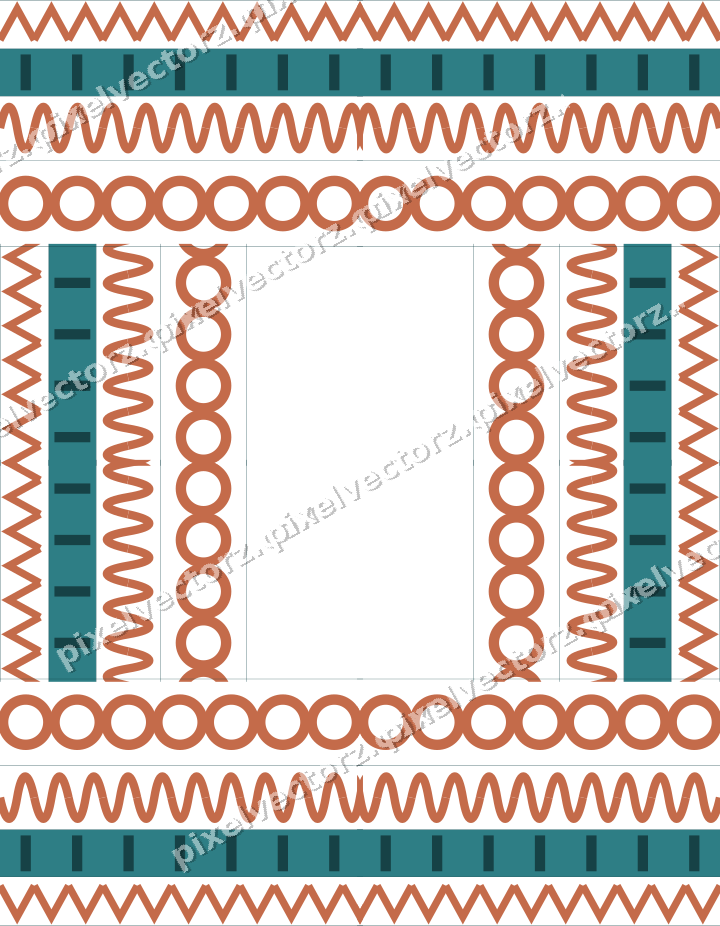 Decorative picture frame border in dark teal and orange with zigzag